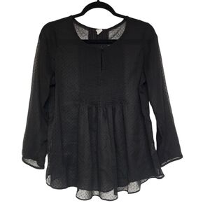 Sheer Polka Dot Swing Top Womens M Tall Whimsigoth Fairycore Black Goth Flowy